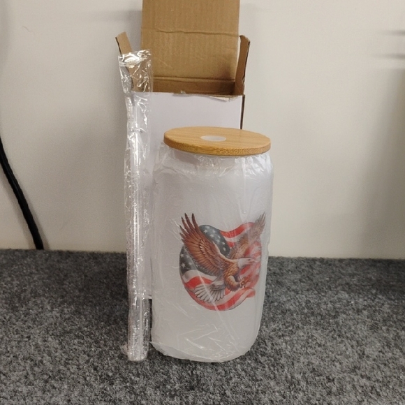 Other - Eagle Design Glass Jar with Bamboo Lid